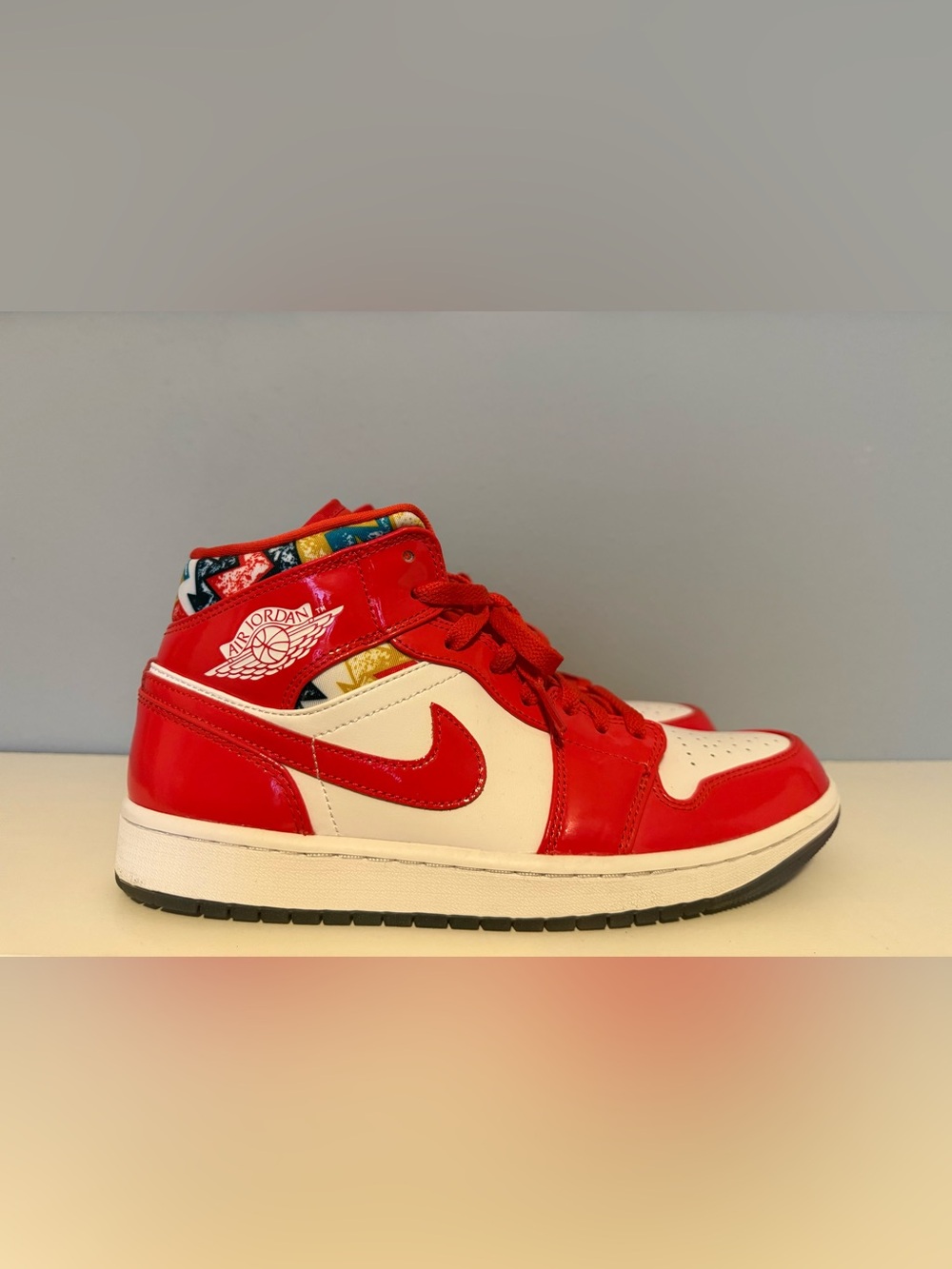Nike Air Jordan 1 Mid SE Barcelona Sweater Patent Red DC7294-600 Men Size 9